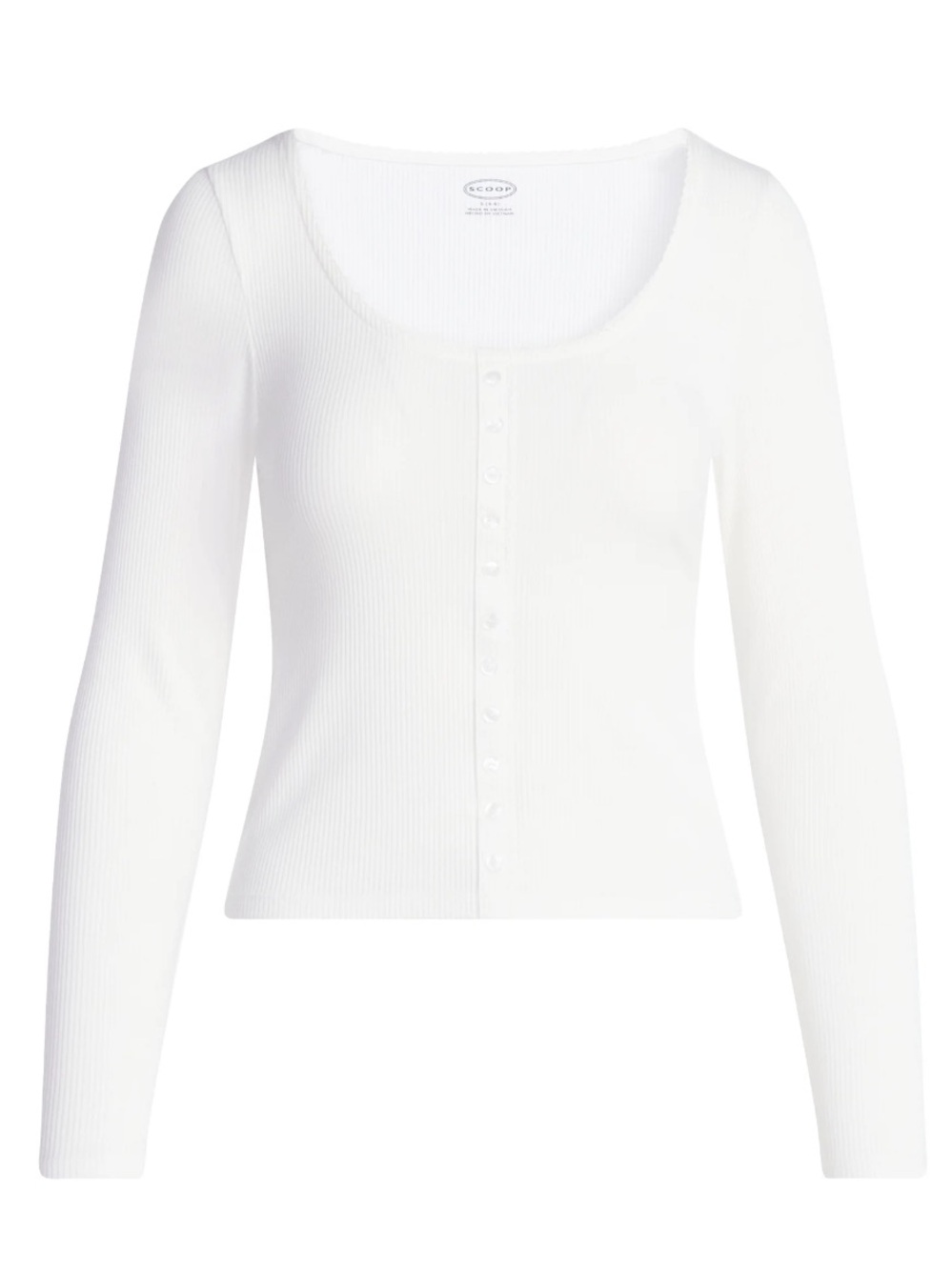 Scoop Women’s Lace Trim Scoop Neck Ribbed Tee with Long Sleeves
